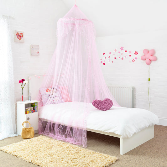 Bed Canopy Dome with Silver Sequins Single Bed