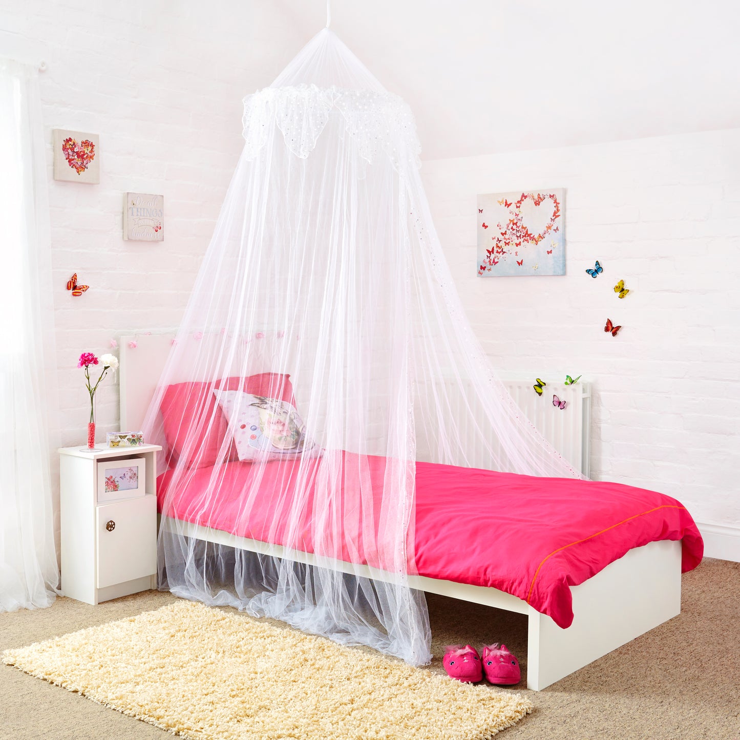 Bed Canopy Dome with Silver Sequins Single Bed